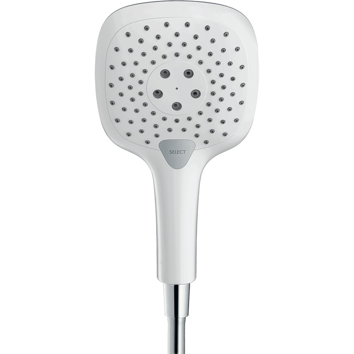 Душова лійка hansgrohe Raindance Select E 150x150 мм, 3 режими, антивапняна, економія води, біла/хром