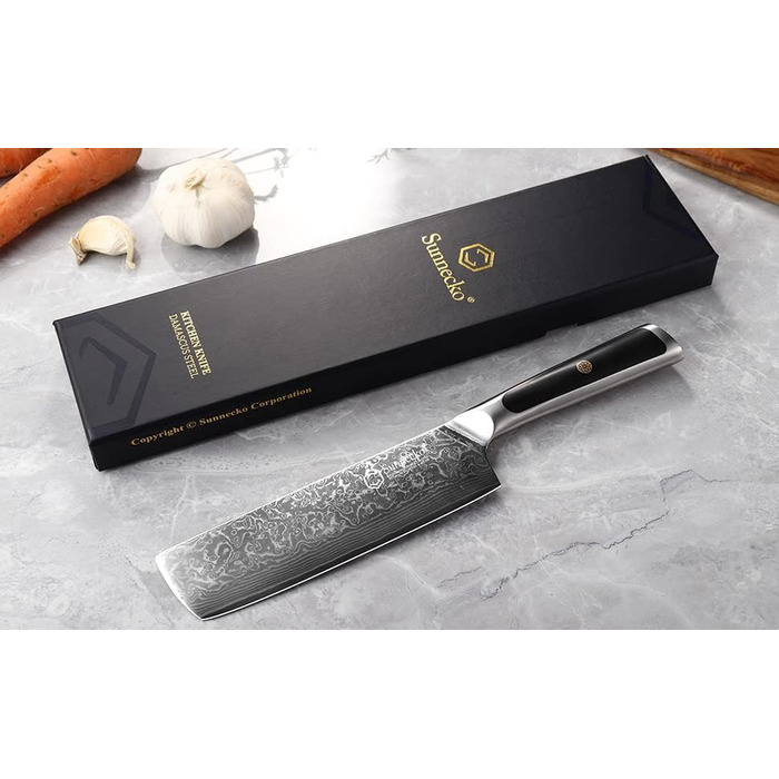 Sunnecko Nakiri 18 см – дамаський кухонний ніж, гострий багатофункціональний азійський ніж із дамаскої сталі з ергономічною ручкою для дому та кухні