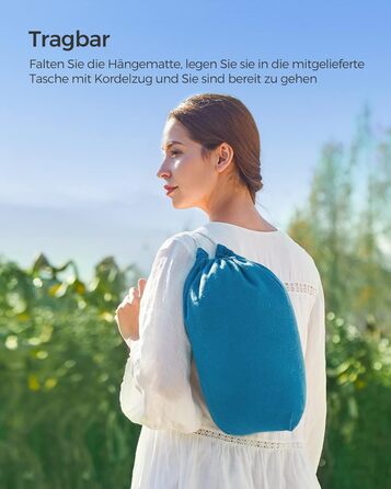 Гамак SONGMICS 210x150 см для двох, 300 кг, з сумкою, ременями та карабінами, для тераси, балкона, саду, кемпінгу, синій