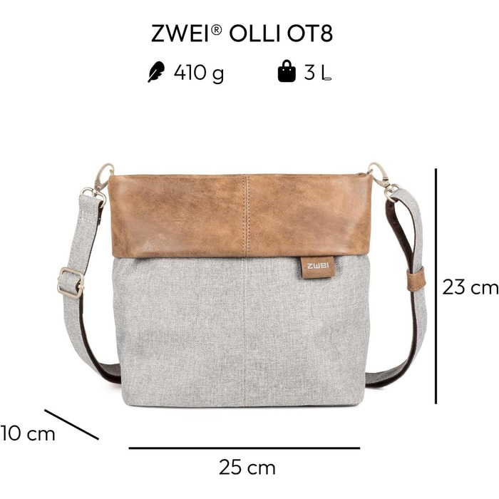 Жіноча сумка Zwei Damen OT8, 23x25x10 см, сіро-коричнева, шкіряна, стильна сумка через плече