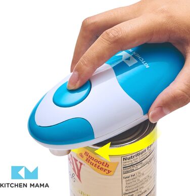 Автоматична електрична відкривачка для консервів Kitchen Mama, безпечна, з гладким краєм, харчова нержавійка, блакитна