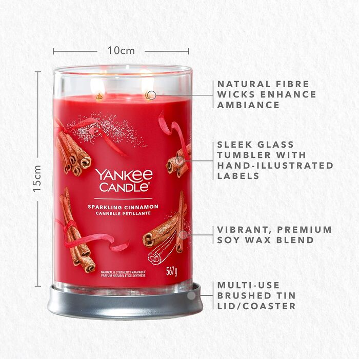 Ароматна свічка Yankee Candle Signature Sparkling Cinnamon, велика тумблер-свічка з тривалим горінням, соєвий віск