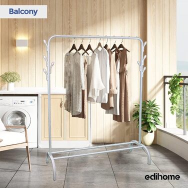 Металевий стійкий одягова вішалка edihome 118x148x39 см з полицьою для взуття, органайзер для одягу, біла