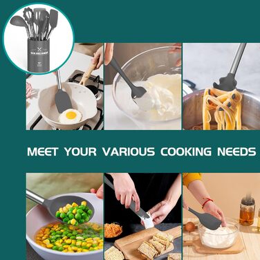Набір кухонного приладдя Umite Chef, 15 предметів, силікон, жаростійкий, антипригарний, BPA Free, з нержавіючою ручкою: лопатки, ложки, щипці, віничок, кухонне приладдя