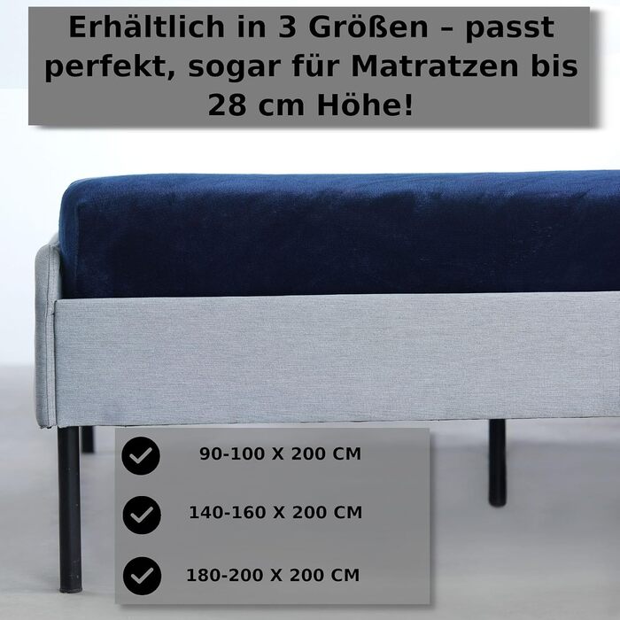 Тепле простирадло на резинці Kuscheli 180x200-200x200 см, темно-синє, плюшеве, з ефектом кашеміру, для зими, флісове джерсі