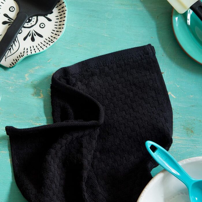 Кухонні рушники Cotton Craft 12 шт, вафельне плетіння, 40,6×71,1 см, чорні, 420 г/м², 2-шарова бавовна, високої поглинаючої здатності, без ворсу