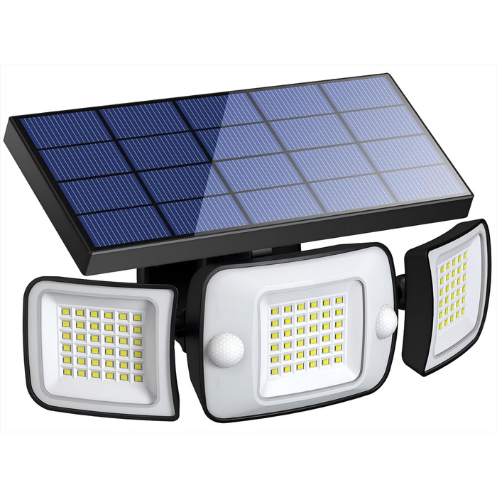 Сонячна лампа INTELAMP для вулиці з датчиком руху, 6000 мА·год, 108 LED, водонепроникна IP65, для тераси, гаража, подвір'я