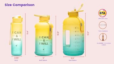 Пляшка для води H2O Capsule INSPO з часовою міткою і трубочкою, мотиваційна, герметична, харчовий пластик, з ручкою та ремінцем, колір Свіжа Авокадо, об’єм 1 галон