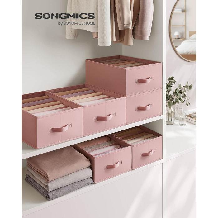 Набір органайзерів для шухляд SONGMICS, 4 шт, 6 секцій, складаний, 41,5x30,8x17,8 см, для одягу та штанів, рожевий