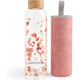 Скляна пляшка для води Waterdrop Edition 600 мл, боросилікат, герметична, підходить для газованої води, без BPA, у комплекті неопреновий чохол, можна мити в посудомийці (Flair)