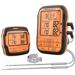 Бездротовий термометр для гриля ThermoPro TP27C 150 м, водонепроникний IPX4, кухонний м'ясний термометр із великим LCD-дисплеєм, 2 зонди для BBQ, газового гриля, Dutch Oven