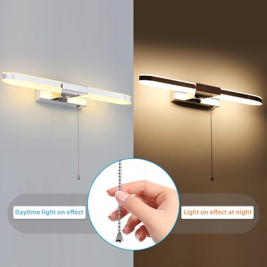 Світильник для ванної MantoLite LED з вимикачем, 40 см, 8 Вт, 3000K, настінна лампа для дзеркала з нержавіючої сталі й акрилу, сучасне підсвічування для готелю, ресторану