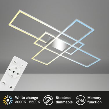 BRILONER LED стельова лампа з пультом, диммована, регульована температура світла, для вітальні, спальні, кухні, хром-алюміній, 104x71 см