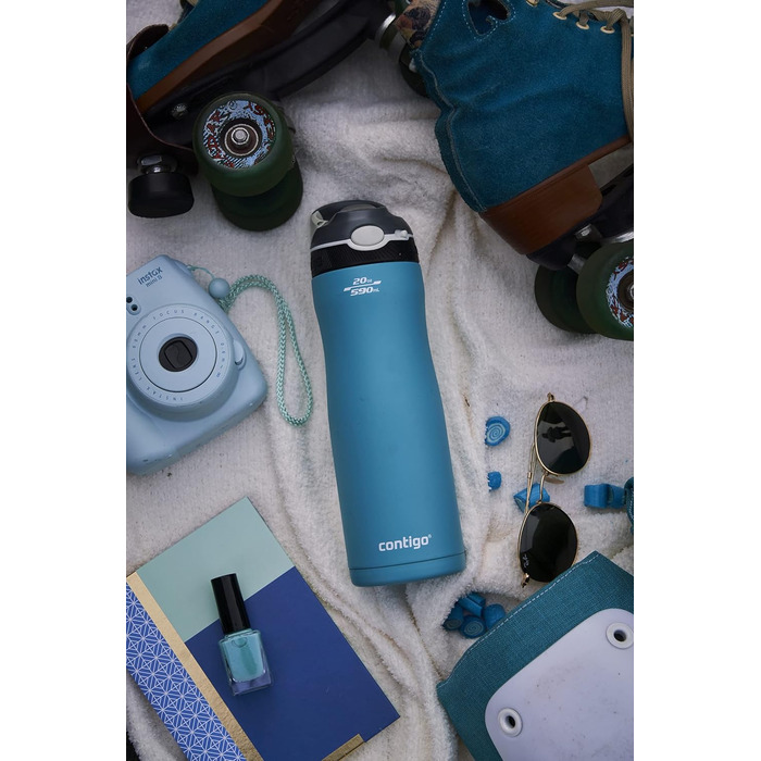 Термобутилка Contigo Ashland Chill з трубочкою, нержавіюча сталь, 590 мл, ізольована, для спорту, велосипеда, туризму, не протікає (Scuba)