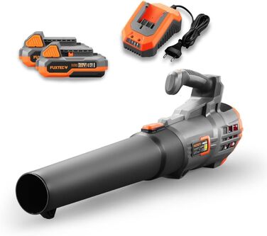 Акумуляторний повітродув FUXTEC 20V FX-E1LB20 з 2 акумуляторами Li-Ion 2Ah та зарядною станцією 2,4A, для саду, доріжок і подвір'я, тиха робота, швидкість до 38 м/с