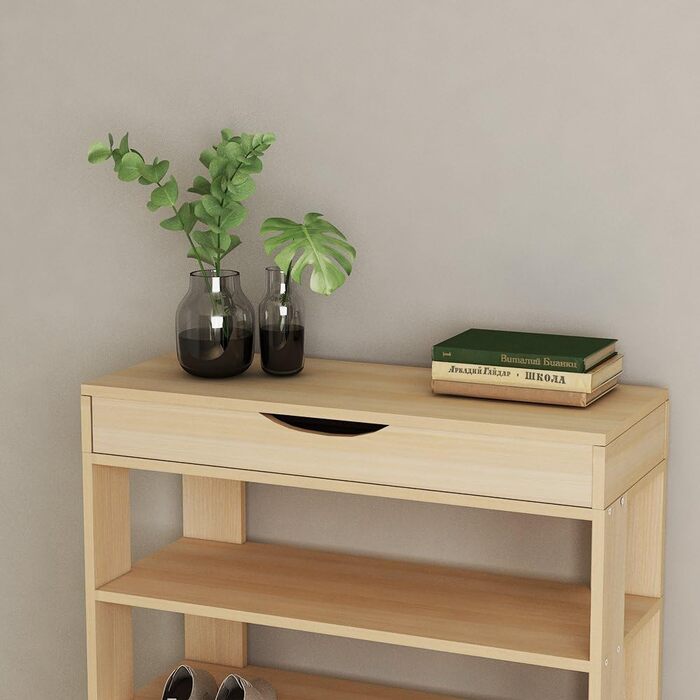 Soges 5-рівнева полиця для взуття з дерева, 75x30x94,5 см, білий клен, взуттєва шафа для вітальні, коридору, передпокою