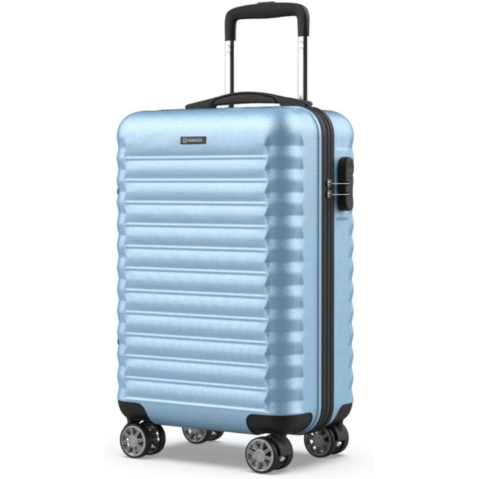 Ручна поклажа валіза Upfly XS 55x36x19 см, 31 л, ABS, 4 подвійні колеса, кодовий замок, жорсткий чемодан із роздільником і ременями, синя