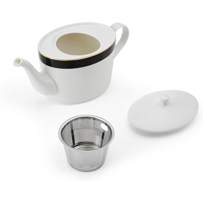 Чайник Mikasa Luxe Deco порцеляновий, 1.1 л, з фільтром, арт-деко, золото, для 4 чашок, підходить для посудомийки