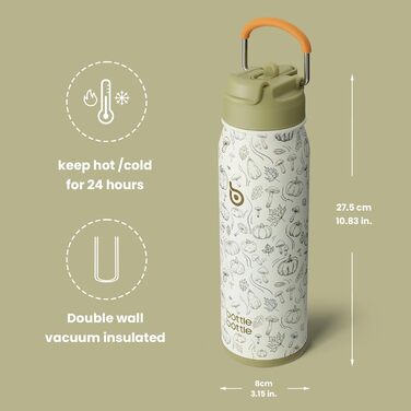 Термобутилка з нержавіючої сталі BOTTLE BOTTLE 709 мл з трубочкою, ручкою та відсіком для пігулок, ізольована спортивна пляшка для школи й активного відпочинку (гарбузовий колір)