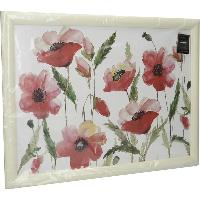Креативне підкладне столик-лоток CreativeTops Watercolour Poppy з подушкою, багатофункціональний піднос для сніданку в ліжко чи на диван, з м'якою основою, 43,5×34 см, різнокольоровий, з малюнком маків