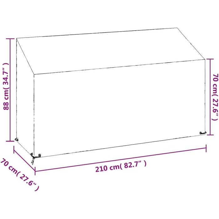 Чохол для садової лавки LAPOOH 210x70x70/88 см, поліетилен, водонепроникний, з 12 люверсами, захисна накидка для садових меблів та балконних меблів