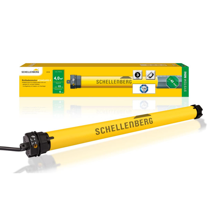 Електричний роликовий двигун Schellenberg Mini Standard 6 Нм для ролет 40 мм, механічне налаштування кінцевих положень, для площі до 4 м², комплект із настінним кріпленням