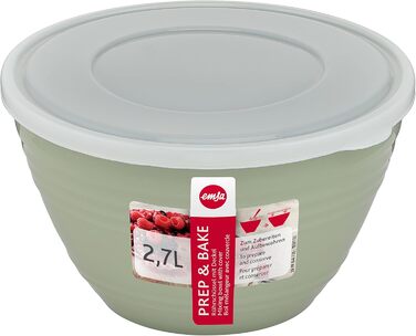 Миска для змішування Emsa Prep&Bake 2,75 л із пластику, з кришкою для зберігання, нековзке дно, для кухні, зелена