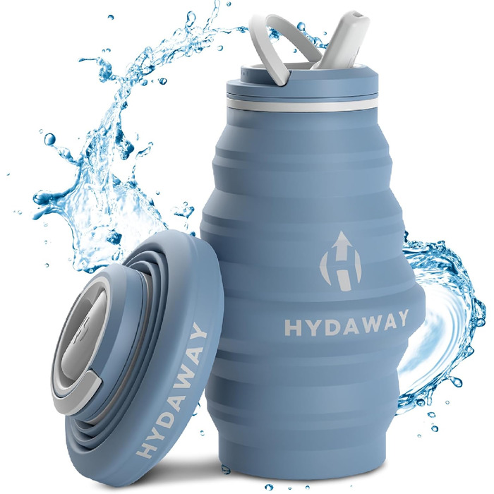 Складна пляшка для води HYDAWAY 500 мл, силіконова, з носиком, синя, дорожня, харчовий силікон