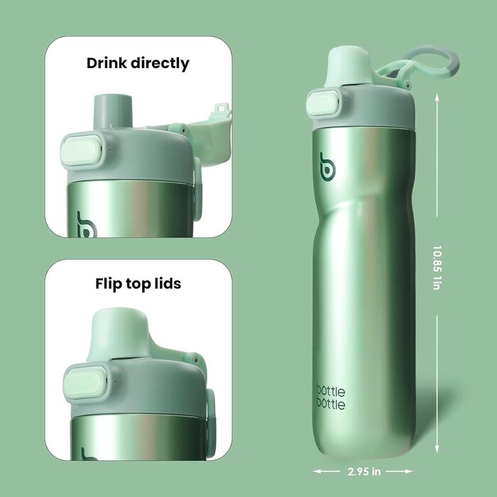 Термос пляшка для води BOTTLE BOTTLE 680 мл з ручкою та клапаном, герметична, для спорту, подорожей, велоспорту, зелена