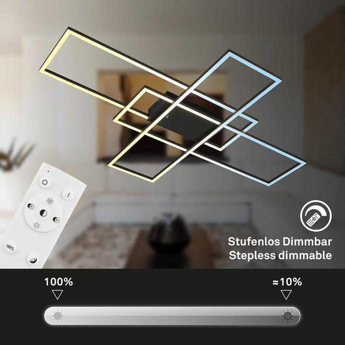 BRILONER LED стельова лампа з пультом, диммована, регульована температура світла, для вітальні, спальні, кухні, 104x42x10 см, чорна