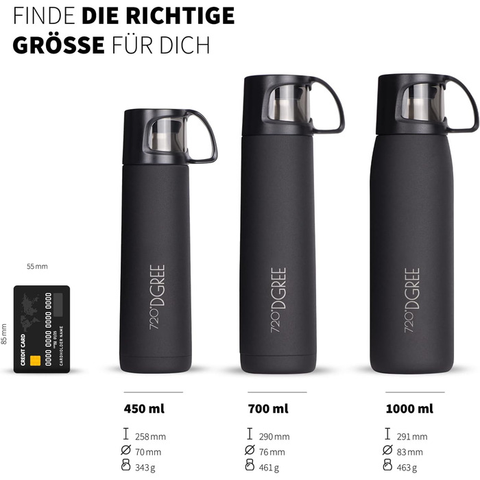 Термос 720°DGREE Follow 1 л з чашкою, нержавіюча сталь, герметичний, BPA-free, зберігає тепло 12 годин, холод 24 години, для кави, чаю, роботи, школи, подорожей