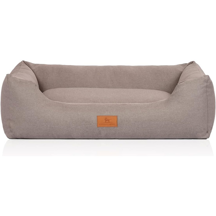 Ліжко для собак Knuffelwuff Lotte із велюру XXL 120x85 см, знімний чохол, світло-сіре, для великих, середніх та малих порід, ручне плетіння, пране