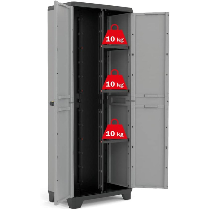 Пластикова шафа Keter Stilo висока 68x39x173 см, сіро-чорна з червоним, з 3 регульованими полицями, навантаження до 15 кг, для зберігання (Індустріальна)