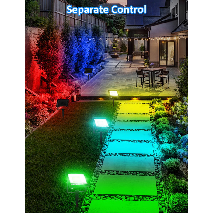 LED прожектор для вулиці 100W RGB з пультом і Bluetooth APP, IP66, водонепроникний, набір 2 шт., кольорове підсвічування для саду та двору