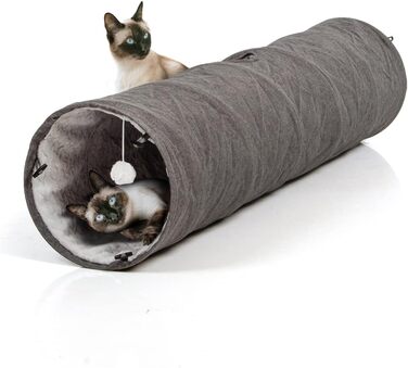 Ігровий тунель для котів CanadianCat XXL, плюшевий, сірий, 35x150 см, з іграшкою