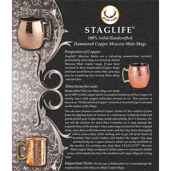 STAGLIFE Набір мідних кухлів для Moscow Mule, 2 шт, чорна мідь, для чоловіків