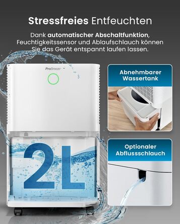 Осушувач повітря Pro Breeze OmniDry 12 л/доба, електричний, цифровий дисплей, вологомір, дренажний шланг, таймер, тихий режим, проти вологи та цвілі