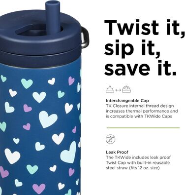 Термос Klean Kanteen TKWide 340 мл з кришкою, сині серця