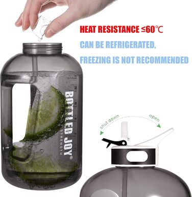 Пляшка для води з трубочкою 2,5 л, BPA-free, герметична, спортивна пластикова пляшка з часовими мітками для фітнесу, офісу, дому, чорна