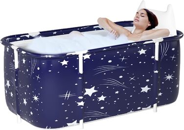 Складна ванна для дорослих 132x68x47 см, портативна, не надувна, для сауни, душу та льодової ванни, синя