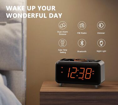 iTOMA радіобудильник з Bluetooth, FM-радіо, App-керуванням, подвійним будильником, 4 режимами, димером, нічником, USB-зарядкою, модель CKS208