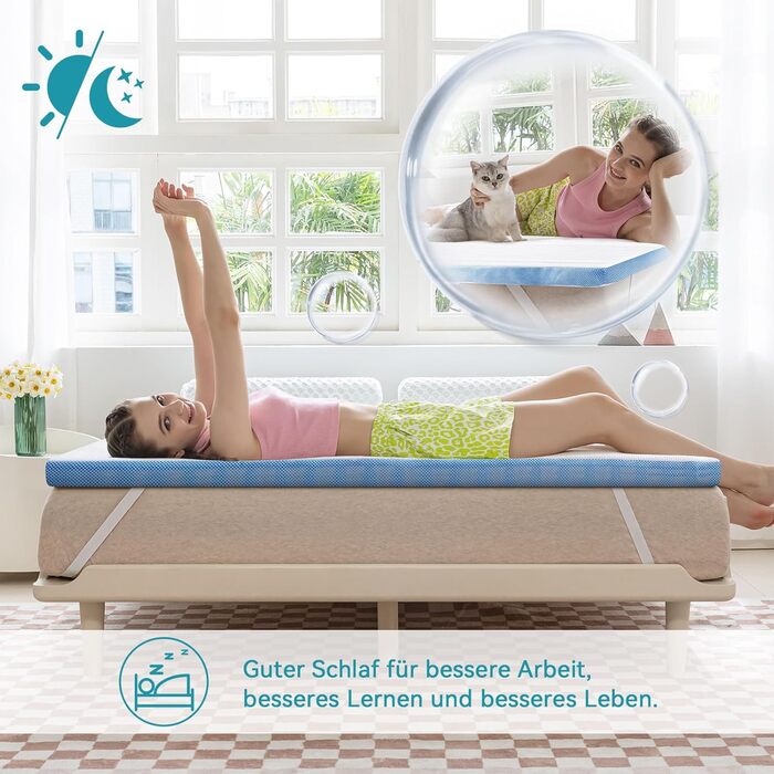 Топер з піни Memory Foam Amazon Basics з ременями, 140x200 см, 5 см, білий