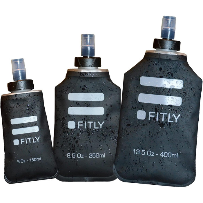 Набір фляг для гідратації FLASKS: 3 м’які складні пляшки для води 150/250/400 мл, для бігу, туризму, велоспорту, скелелазіння, чорні