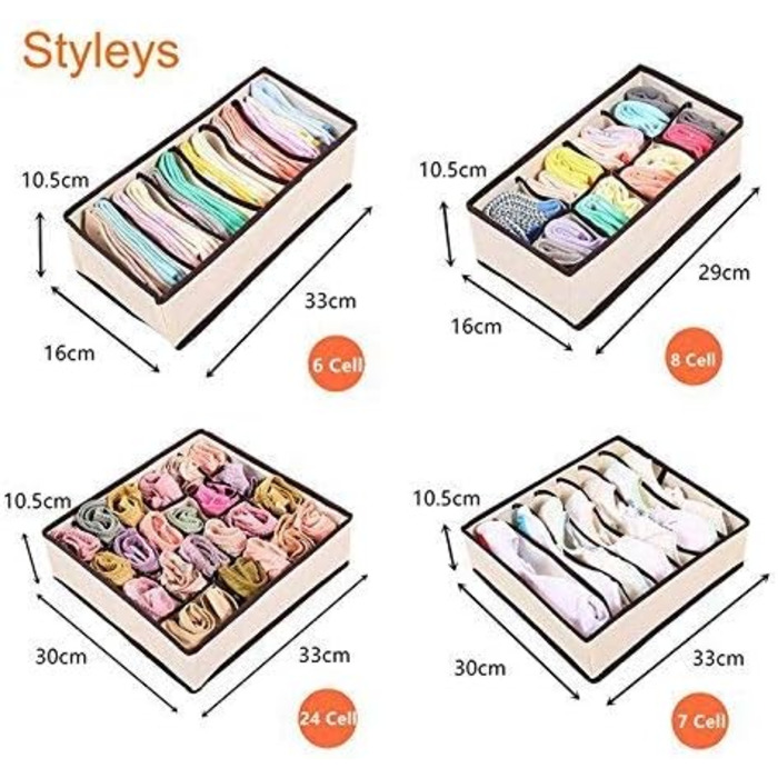 Набір із 4 складаних органайзерів Styleys для зберігання одягу, взуття, білизни, шухляд, з нейтральною підкладкою, органайзери для шафи та підліжкові