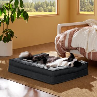 Ортопедичне ліжко для великих собак Bedsure, 89x64x15 см, з яєчним поролоном, знімний і праний чохол, сірий, м'який диван-лежак для собак