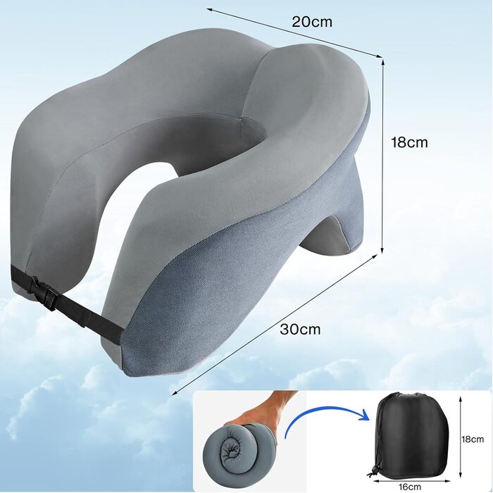Ортопедична подушка для шиї Yeelan з піни Memory Foam, U-подібна дорожня подушка для дорослих, універсальна для літака, дому, офісу та кемпінгу, сіра