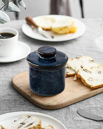 Керамічна маслянка з кришкою HOME DECOR, французька маслянка для свіжого та м'якого масла, реактивна глазур синя