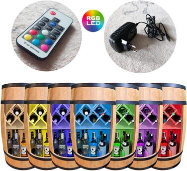 Барна стійка з бочки CREATIVE COOPER з LED RGB підсвіткою, тримачем для вина, дерев'яна, 80x50 см, світло-коричнева, домашній винний бар, настінне винне дерево, рустикальний декор