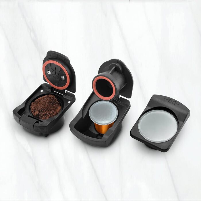 Кавомашина Ufesa Bellagio 3-в-1 для капсул Nespresso, Dolce Gusto та меленої кави, сенсорна панель, 7 рівнів, резервуар 1 л, 1400 Вт, 15 бар, компактна
