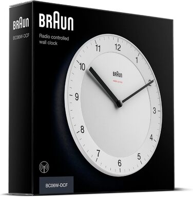 Настінний годинник Braun BC06W-DCF, радіокерований, тиха робота, 20 см, білий, класичний стиль, центральноєвропейський час